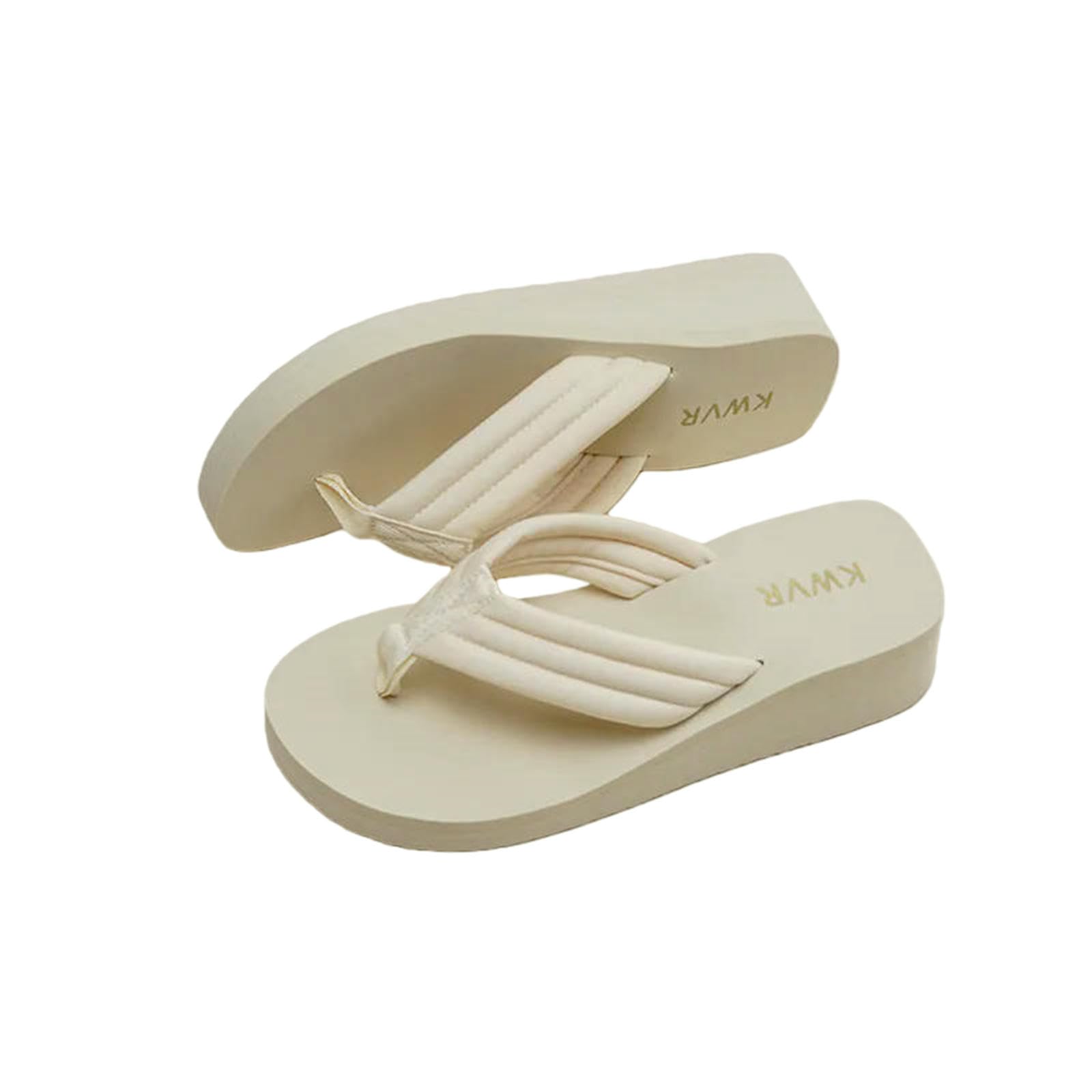 Gyios Flip Flops Men Sponge Cake Thick Sole Summer Women's Versatile Conch Anti-slip Sandals Beach Shoes-beige-39