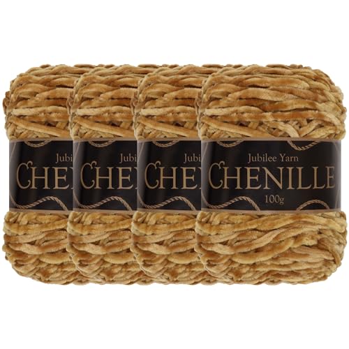 JubileeYarn Chenille Yarn - Worsted Weight - 100g/cake - Teacake - 4 Cakes, 020 Teacake