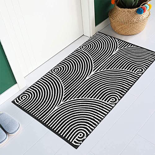 Tiffasea Front Door Mat 2'X3', Machine Washable Welcome Mats Cotton Woven Small Rug Reversible Indoor Outdoor Rugs Layered Floor Mats For Entryway/Kitchen/Laundry/Bathroom/Bedroom(Black And White) #TOP5