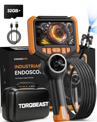 TORQBEAST Cámara Endoscópica de 4 vías con Luz - Cámara de Inspección con Lentes Dobles - Boroscopio Articulado 720° - Batería 2000mAh Incluida - Naranja