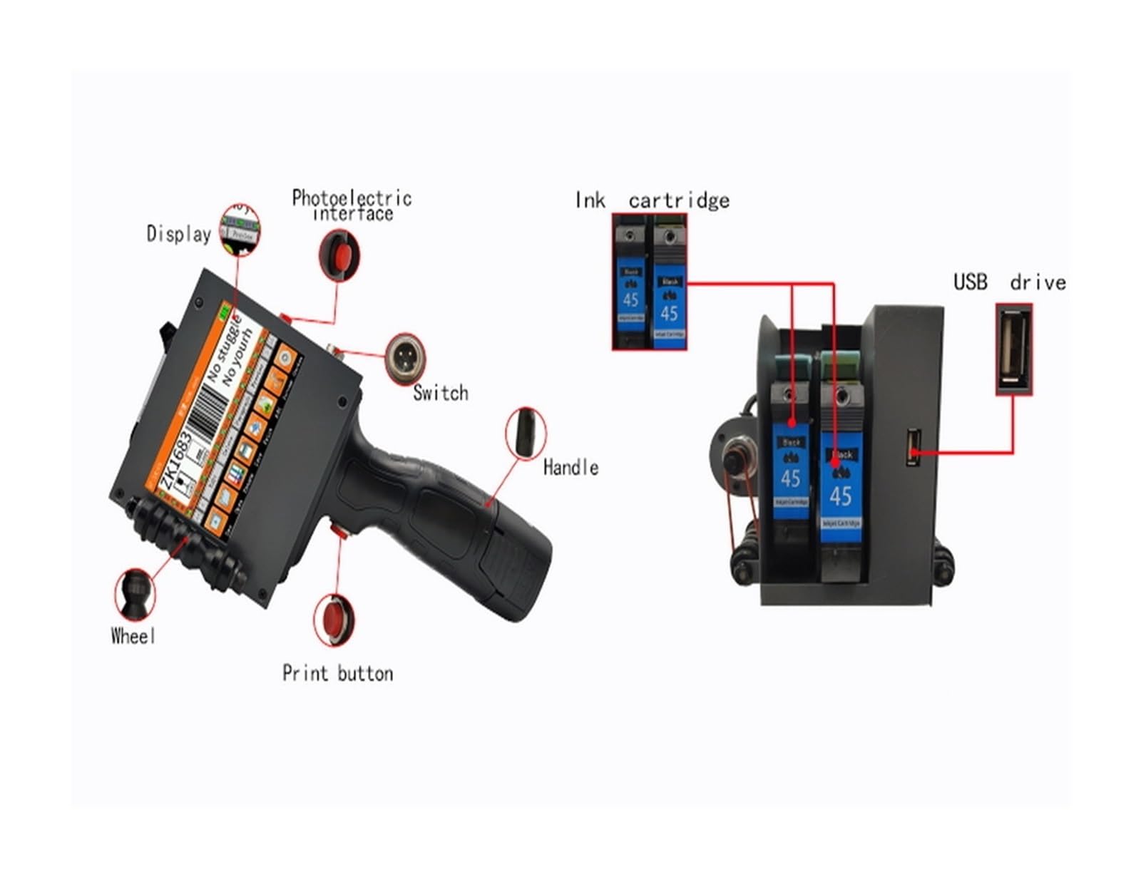 Impresora de inyección Tinta portátil con Pantalla táctil LED Inteligente 4,3 Pulgadas, Tanques Dobles, Impresora Secado rápido,Alta sensibilidad