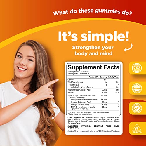 Dha Omega 3 Gummies For Adults - Delicious Vegetarian Omega 3 Supplement And Natural Gummy Vitamin With Plant Based Omega 3 6 9 - Chia Seed Based Epa Dha Omega 3 Supplement With Essential Fatty Acids #TOP2
