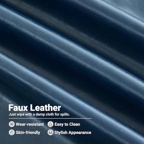 Image of Kingfun Faux Leather 3 Seater Couch, Mid Century Modern Sofa with Rolled Arms and Deep Seats, Fluffy Comfort for Living Room, Apartment, Easy Assembly, Blue