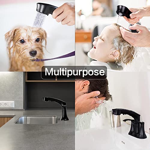 Leitechuwei Bathroom Faucet With Pull Out Sprayer,Matte Black Bathroom Faucet 3 Hole,2 Handle Vanity Sink Faucet,Modern Bathroom Faucet 4 Inch Centerset Pull Down Faucet Or Bar Faucet,Rv Faucet #TOP1