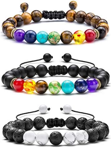 Hamoery Men Women 8mm Braided Rope Natural Stone Yoga Beads Bracelet Set