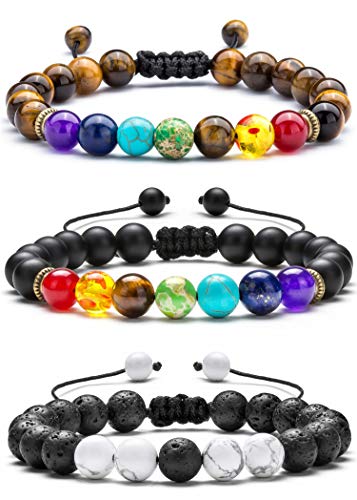 Hamoery Men Women 8Mm Braided Rope Natural Stone Yoga Beads Bracelet Set #TOP27