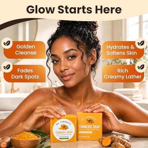 Dr. Turmeric Turmeric Soap Bar for Face & Body | Vegan Skin Cleanser for Smooth, Moisturized & Radiant-Looking Skin | Rich Lather, Deep Cleansing & Refreshing Scent | 12 Bars