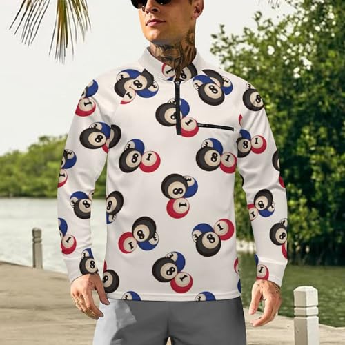 Cartoon Billiards Number Ball Men's Rash Guard Long Sleeves Quick Dry Fishing Workout Shirts with Zipper2