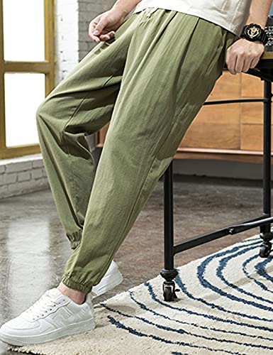 Zontroldy Men's Pants Cotton Linen Yoga Golf Beach Jogger Sweat Lounge Harem Pants Trousers(0009-Armygreen-L) #TOP3