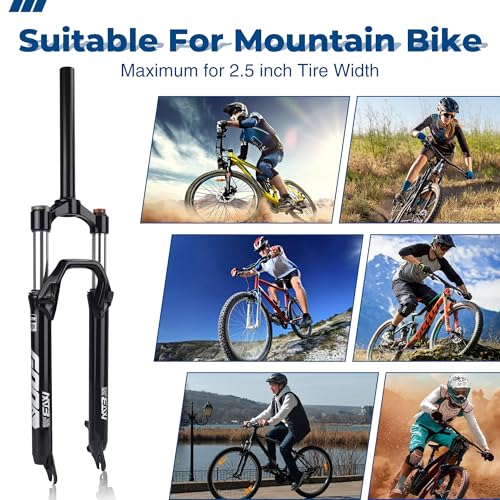 MEGHNA Bike Suspension Front Fork Aluminium Alloy Lightweight Air Suspension Fork Straight Tube 27.5 inch Mountain Bike Disc Brake 28.6mm Threadless Straight Bicycle Front Fork