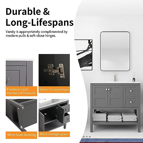 Artchirly 36 Inch Bathroom Vanity With Sink, Modern Bathroom Vanity, Freestanding Bathroom Vanities, Resin Sink And Wooden Cabinet Combination(Rock Grey, 36 * 18) #TOP5