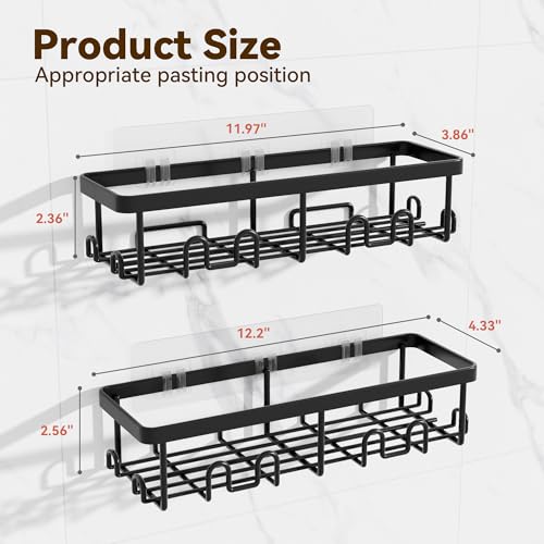 Image of YASONIC Shower Caddy Adhesive, 100% Rustproof Shower Organizer, Large Capacity Shower Shelves for Inside Shower, No Drill Shower Storage for Home (2 Pack Black)