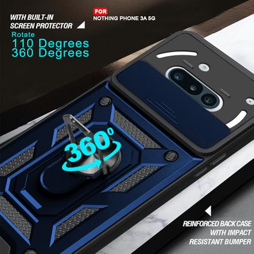 Image of AESTMO Tough Armor Nothing Phone 3A 5G Bumper Back Case Cover | Ring Holder & Sliding Camera Shield Cover | 360 Degree Protection Back Case Cover for Nothing Phone 3A 5G (Blue)