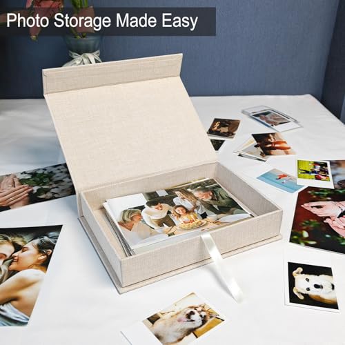 Sprsthai 8x10 Archival Photo Storage Box with Lid – Stackable Memory Keepsake Organizer for Photos, Certificates, Jewelry & Scrapbooking Supplies Beige - Thumbnail 4