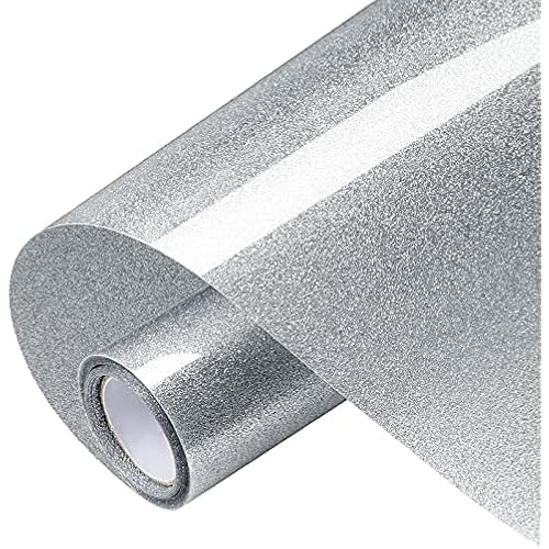 VinylRus Glitter Heat Transfer Vinyl Rolls-10” x 8ft Silver Iron on Vinyl for Shirts,Glitter HTV Vinyl for All Cutter Machine