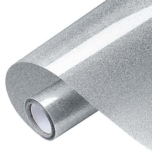 VinylRus Glitter Heat Transfer Vinyl Rolls-10” x 8ft Silver Iron on Vinyl for Shirts,Glitter HTV Vinyl for All Cutter Machine