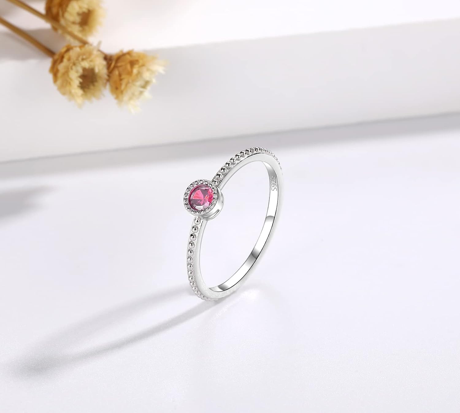 Birthstone Stackable Rings for Women: S925 Sterling Silver Heart Stacking Ring Knuckle Rings Band for Best Friends Christmas Anniversary Birthday Gifts Jewelry - Image 5
