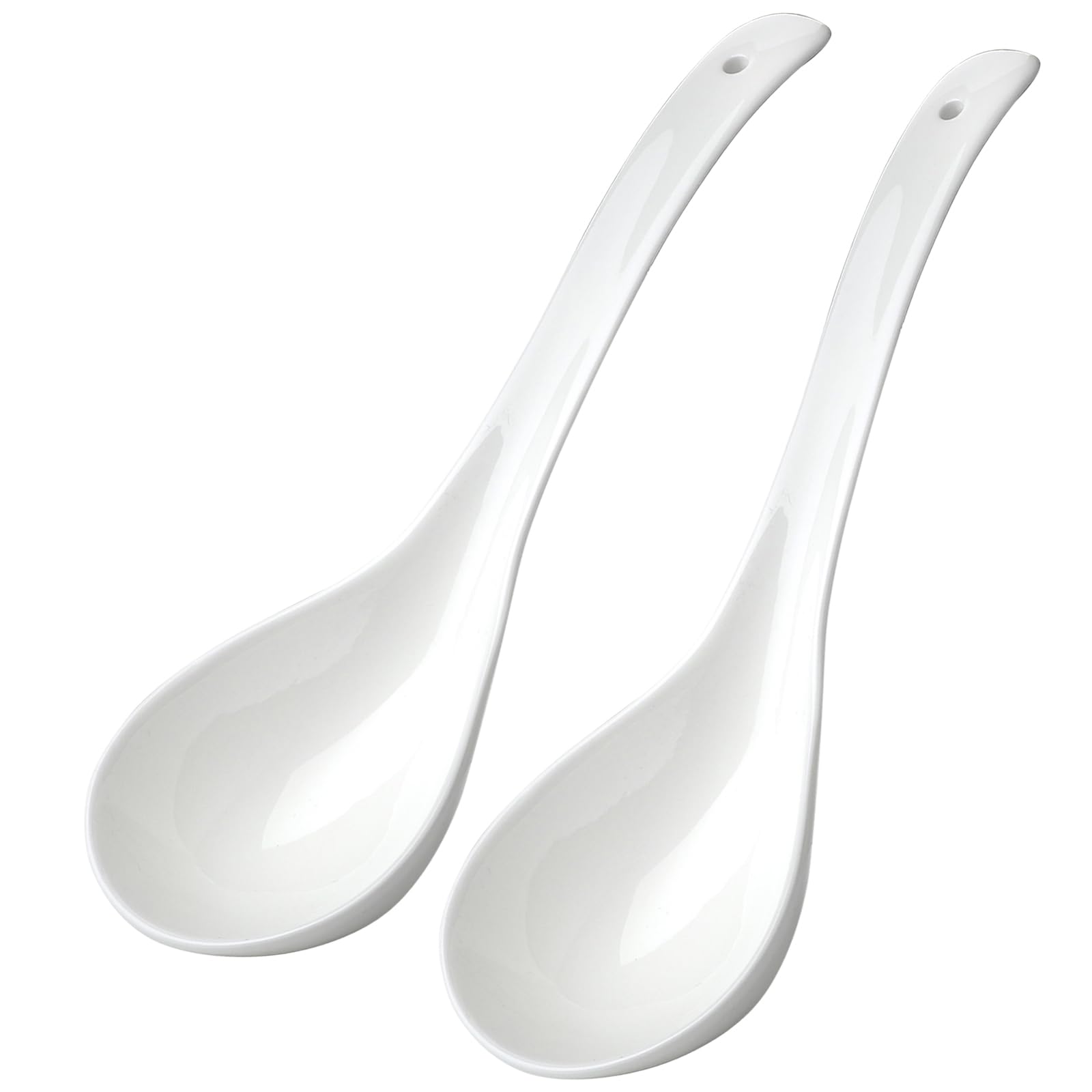 Leegg Large Ladle Soup Spoons Ceramic Serving Spoons for Miso Soup Ramen Pho Dumpling Cooking Spoons (2 White)