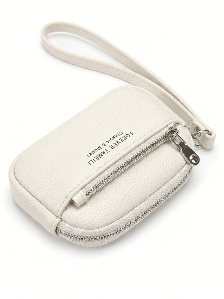 Women's Mini Wristlet Wallet | Compact PU Leather Zipper Wallet with Card Slots, Coin Pocket & Cash Storage | Lightweight Everyday Organizer (White)-image-11