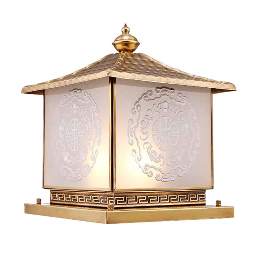 OZBMA Light Luxury Modern Landscape Lantern LED Square Copper Wall Pillar Headlight Gate Bollard Traditional Exterior Lights Super Bright Glass Post Cap Lamp (size_name 9.8in*11.8in)