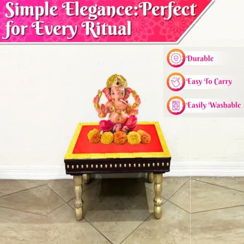 Image of Bhakti Lehar (16 x 16 Inch) Plain Red Velvet Pooja Aasan for God Idol /Chowki Aasan Kapda Cloth for Temple Shelf Home Mandir, Ganesh Baithak and God Idol Sitting - Pack of 2