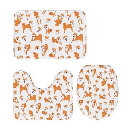 トイレマット 柴犬 犬柄 3点セット 足元マット 便座カバー マットフタカバー U型 O型 トイレ兼用 滑り止め おしゃれ バスマット 洗える 浴室 玄関 家庭用 ホテル用