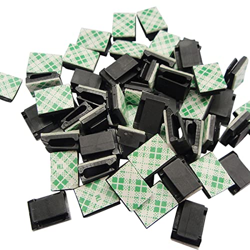 50 piezas Clips adhesivos para cables, organizador de cables negro para escritorio, auto, pared, TV, PC miniatura 1