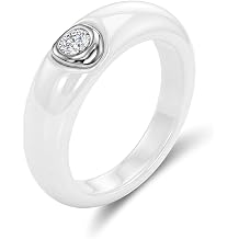 Women's Ceramic Wedding Band & Engagement Ring, Black/White