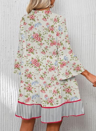 Image of Opemiby Summer Dresses for Women 2026 Flowy Ruffle 3 /4 Sleeve V Neck Tiered Casual Babydoll Boho Beach Mini Dress