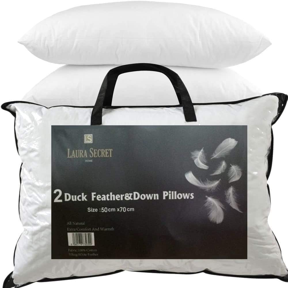 Homevia Duck Feather and Down Pillows Luxurious Comfort for Restful Sleeping Pillows, Hypoallergenic & Anti Dust Mite Duck Feather Pillows Pair, Soft Duck Feather Filling 50cm x 70cm (2 Pack = 4pcs)