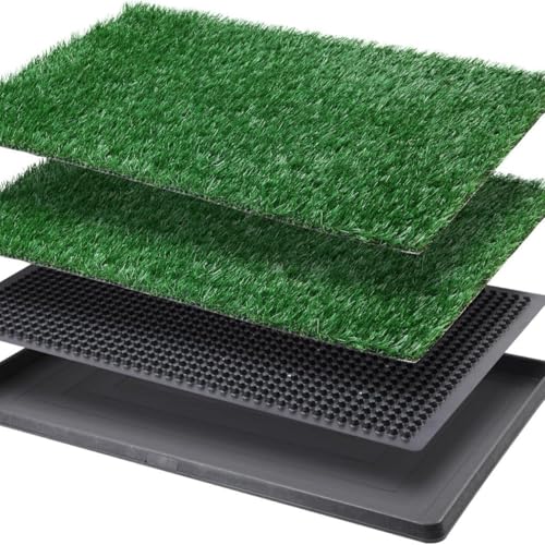 Image of LITA Dog Grass Pad with Tray - Dog Litter Box with 2 Artificial Grass Pads - Potty Tray for Balcony Apartment Indoor Outdoor Use - 20x30 INCH