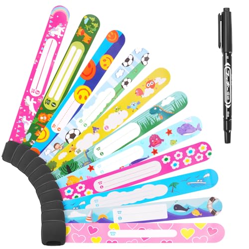 Vicloon Pulsera Identificativa Niños + Marcador, 11 piezas Pulsera Seguridad Anti Perdida Con Rotulador Pulseras Identificativas de Emergencia Impermeable Reutilizable para Niños Niñas Bebé
