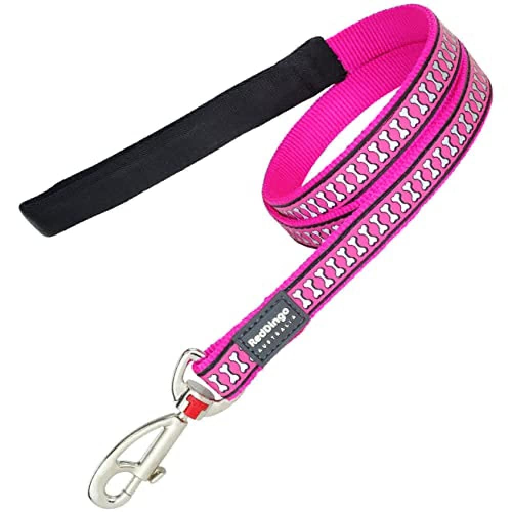Red Dingo Dog Lead 1.2m Reflective Bones, Hot Pink, Size Medium (20mm x 1.2m)