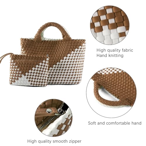 Image of Woven Bag for Women, Neoprene Tote Bag Summer Beach Handbag Purse Retro Handmade Travel Shoulder Bag Set