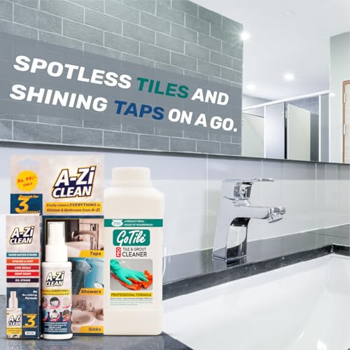 Image of Bathroom Deep Cleaning Combo | A-Zi Clean 50ml & GoTile Pro 500ml | A-Zi Cleans Taps, Bathtubs, Sinks & Shower | Gotile Removes Hard Water Stains, Limescale, Cement, Grease & Grime | Restores Shine