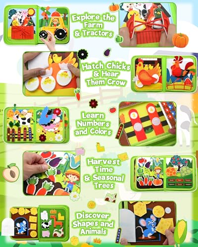 Image of Busy Board for Toddlers 1-3 - Montessori Busy Toys for 1 2 3 Year Old Boys Girls, Preschool Educational Travel Quiet Activity Book with Life Skills, Sorting, Matching, and Cognitive Games