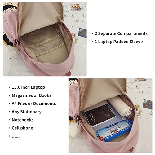 Kawaii Cute Aesthetic School Laptop Backpack with Accessories Pin Plush Pendant for Teen Girls, Students3