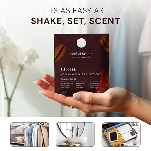 Image of Soul & Scents Coffee Fragrance Sachet | A Blend of Arabica Coffee, Caramel & Vanilla | Long-Lasting Air Freshener for Car, Wardrobe, Kitchen, and Travel Bag | Pack of 3-20gm Each
