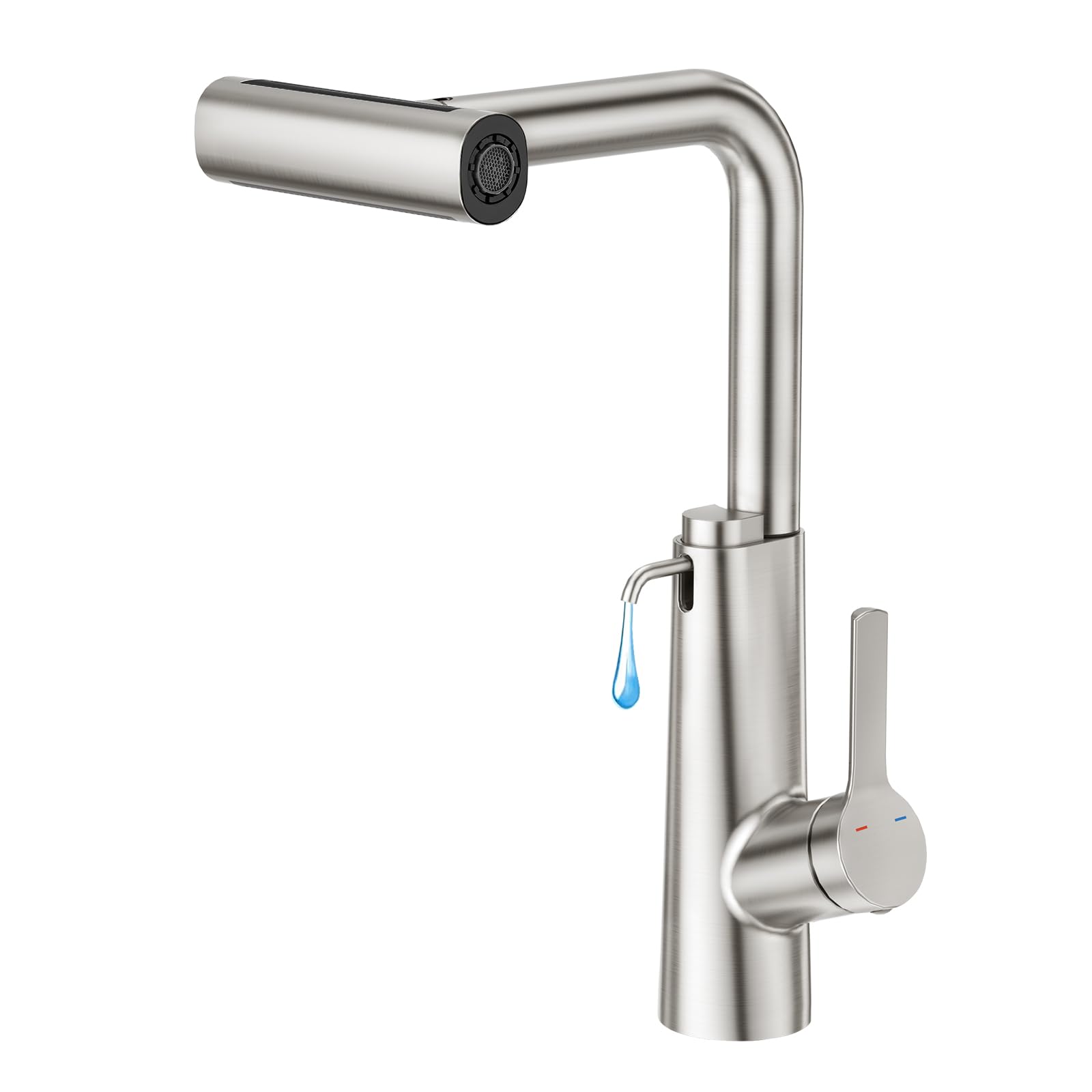 CREA Grifo de cocina Fregadero Cocina Extraíble Cascada, dispensador de jabon para fregadero, Grifo de Cocina Fregadero con Ducha de 4 Modos de Rociado Giratorio a 360°, Acero Inoxidable