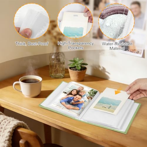 Ainiv Fotoalbum klein Einsteckalbum, 10x15 cm Fotoalben Klein für 100 Fotos, Leinenbindung, Mini Fotoalbum mit Fenster für Familie, Baby, Hochzeiten, Reisen (Hellgrün)