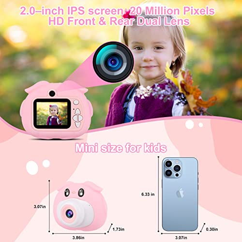 Kids Camera, Hd Digital Camera For Children Portable Mini Toddler Selfie Camcorder, Christmas Birthday Gifts Toys Camera For Girl Boys Age 3-12 With A Dual Lens/32Gb Sd Card（Pink #TOP4