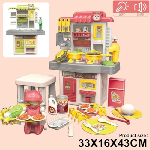 Image of LONGMIRE Plastic 42 Pcs Big Size Kitchen Playset for Kids | Musical & Light Kitchen Set Toy with Sound and Accessories for 4 Year Old