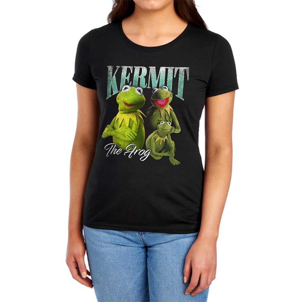 Muppets Disney The Kermit The Frog Homage Womens T Shirt, Black, XXL