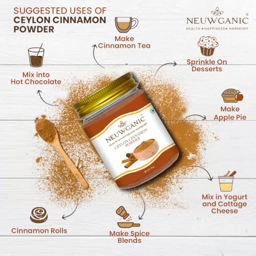 Image of Neuwganic - Natural Ceylon Cinnamon Powder | Pure & Natural Dalchini | Indian Organic Spices | Ideal for Making Cookies /Masala Tea /Desserts | 75 Gm Pack of 1