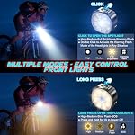 USB Ensemble de phares à vélo rechargeables,IP65 Phares et phares de montagne/route étanches,8+7 Modes d'éclairage,Lumière frontale super lumineuse avec projecteur et projecteur,Convient pour tous les vélos