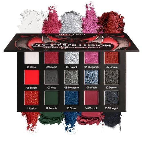 Red/Black Eyeshadow Palette, Gothic Red Eyeshadow Halloween Makeup, Black-Silver Shimmer Glitter Eyeshadow Pallet Burgundy Smokey Matt Eye Shadow for SFX Clown Vampire Christmas Looks