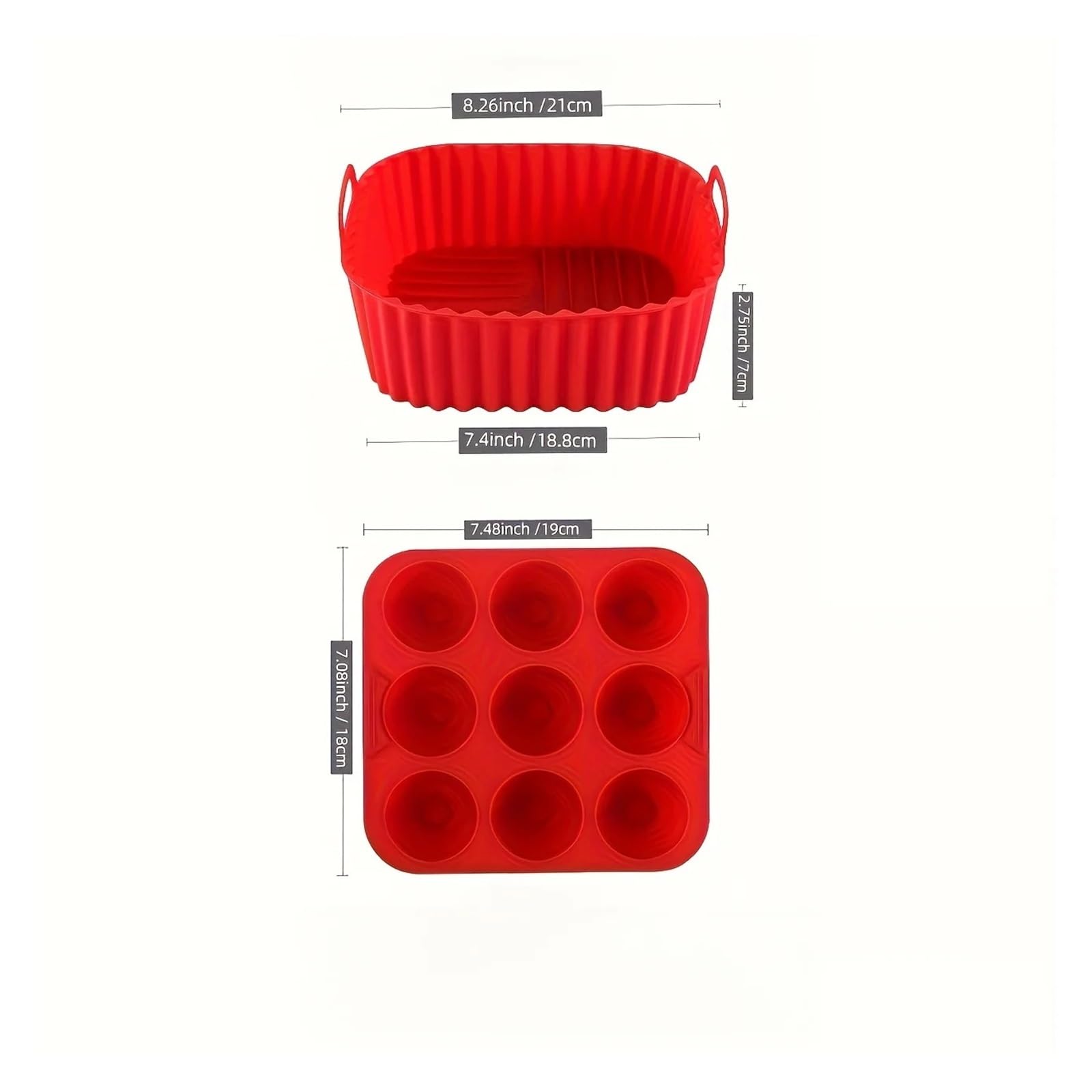 Genérico Bandeja for Hornear de Silicona de 2 Piezas for freidora de Aire | Antiadherente, resistente al calor, reutilizable, fácil de limpiar, versátil(2Pcs Red)