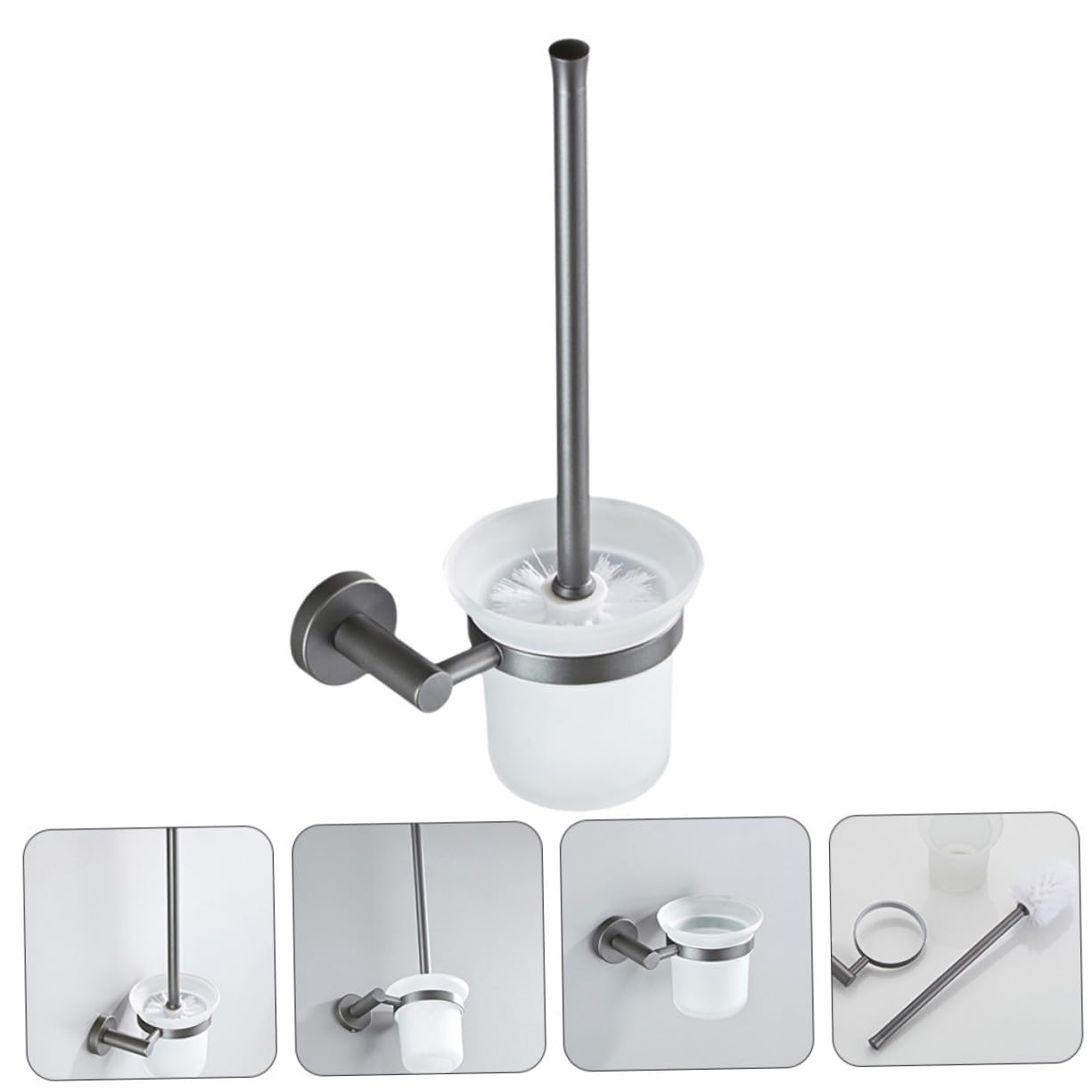 Homoyoyo Escobilla de Baño con Mango y Base de Vidrio Mate Cepillo de Limpieza de Inodoro con Soporte de Pared Resistente y para Limpieza Profunda