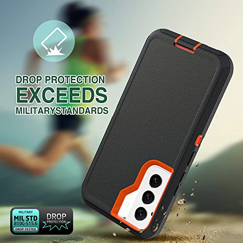 Image of Case for Galaxy S22, Heavy-Duty Tough Rugged Shockproof Drop Protective Cover Cases for Samsung Galaxy S22, Black+Orange