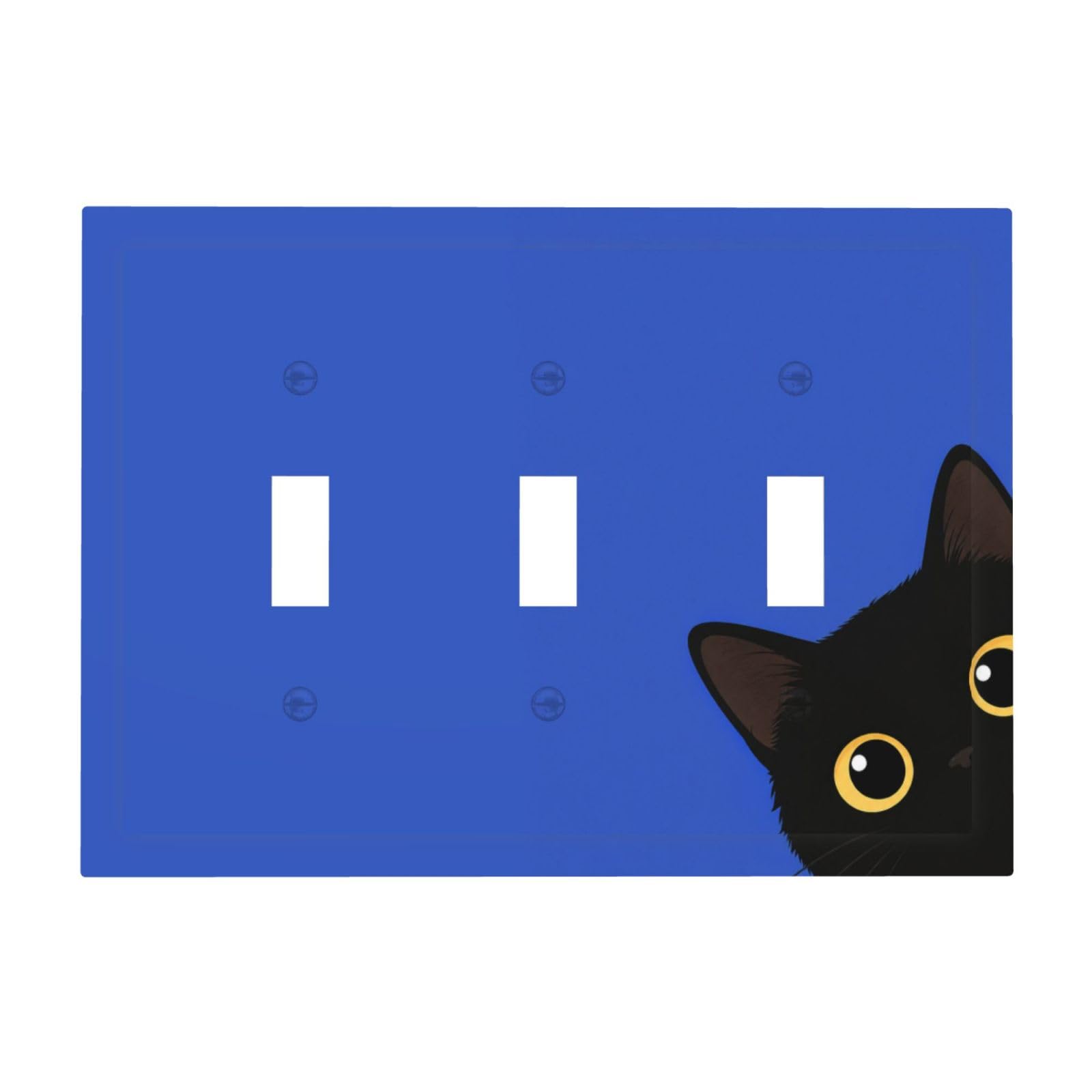 DWBGUO Decorative Light Switch Plate Covers Minimalist Solid Blue Peeking Black Cat 3 Gang Artistic Wall Plate Unique Triple Toggle Light Switch Covers for Bedroom Bathroom Decor